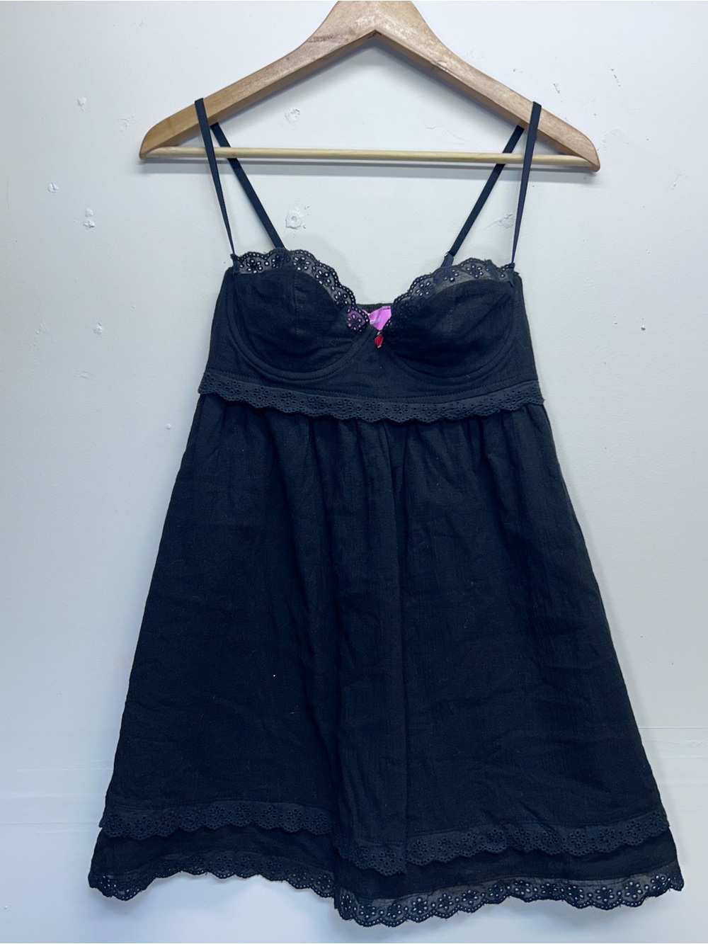 Edikted Bonny Black Lace-Trim Mini Babydoll Dress